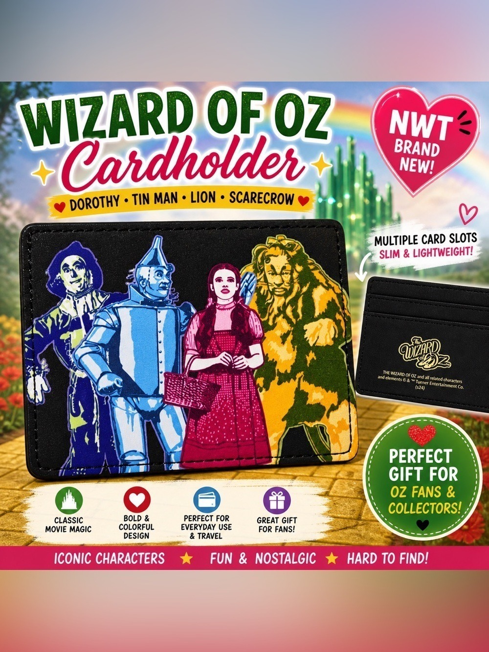 Wizard of Oz Cardholder Wallet NWT Dorothy Tin Man Lion Scarecrow